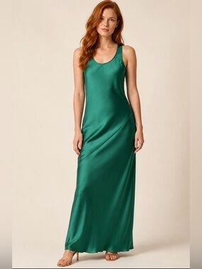 Rag & Bone Daisy Dress Emerald Green Satin Maxi Tank Dress Sz 2 NWT $558